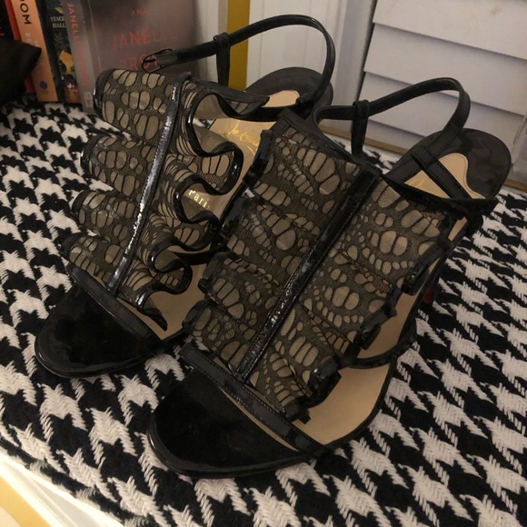 Christian Louboutin Patent Leather Bow Accents Slingback Sandals 36.5 Authentic - Picture 2 of 7